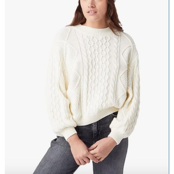 Wrangler Cream Cable Knit Balloon Sleeve Sweater Womens XS Pullover Cozy - Picture 1 of 9